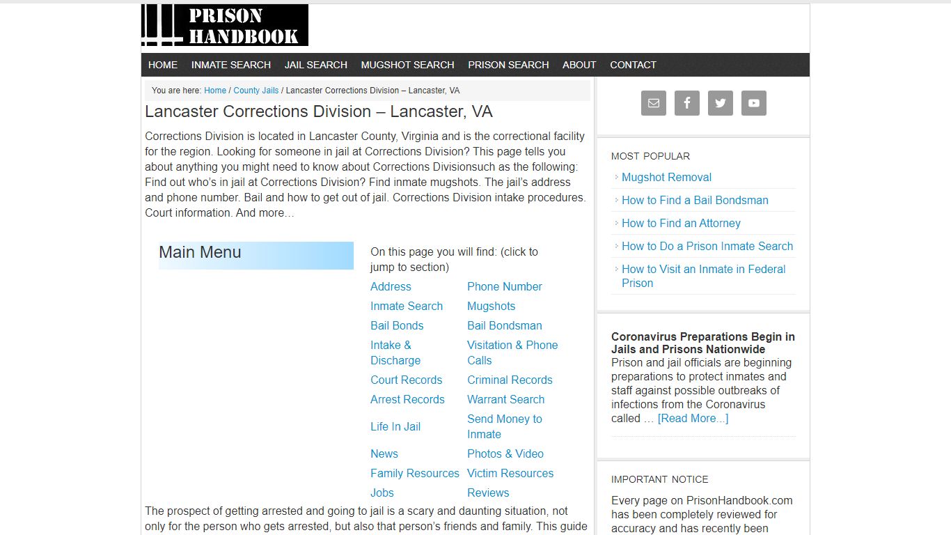 Lancaster Corrections Division – Lancaster, VA - Prison Handbook