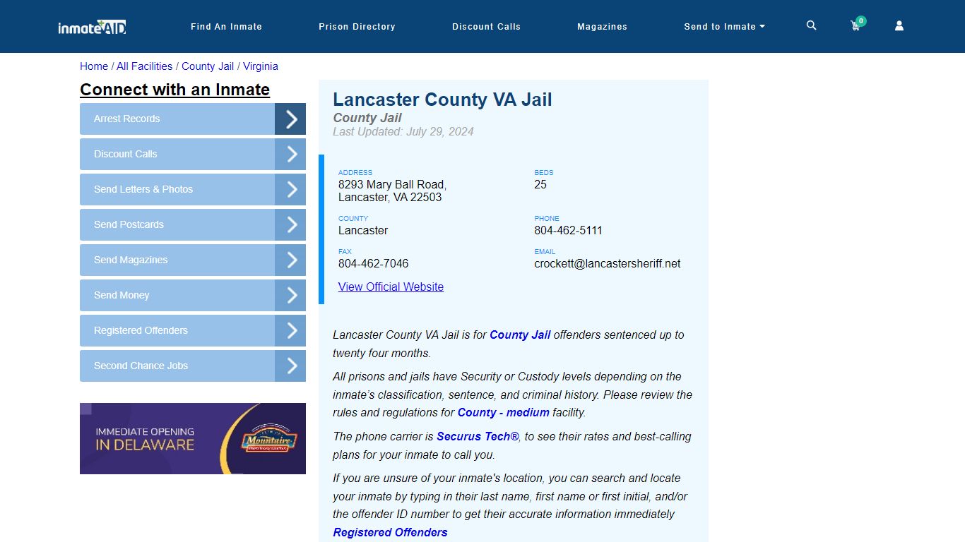 Lancaster County VA Jail - Inmate Locator